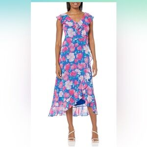 London Times Women's Chiffon Faux Wrap Ruffle Maxi Dress Guest of Wedding